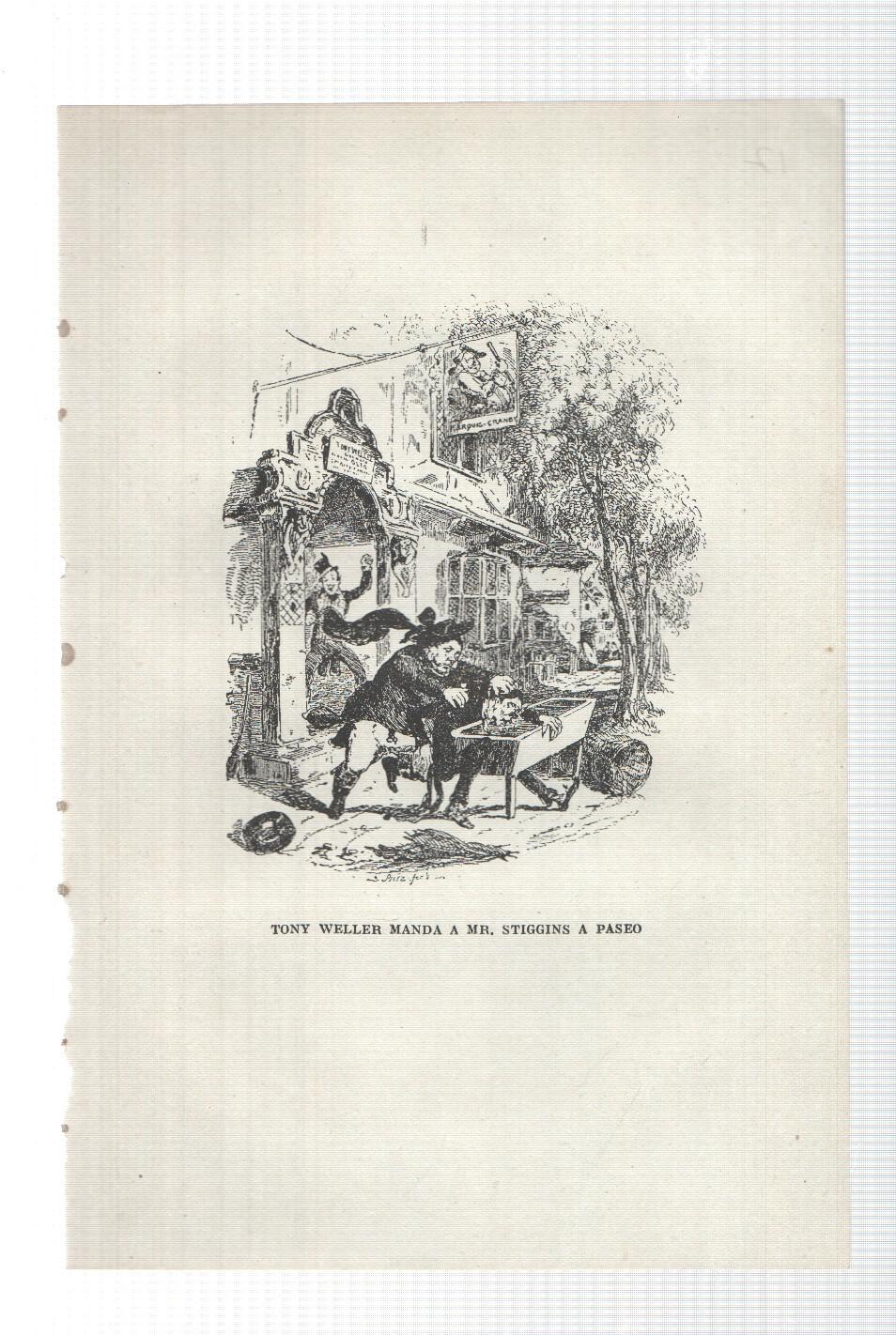 Lamina numero 17: Tony Weller manda a Mr. Stiggins a paseo (ilustracion de Seymour y Phiz, obra Club Pickwick)