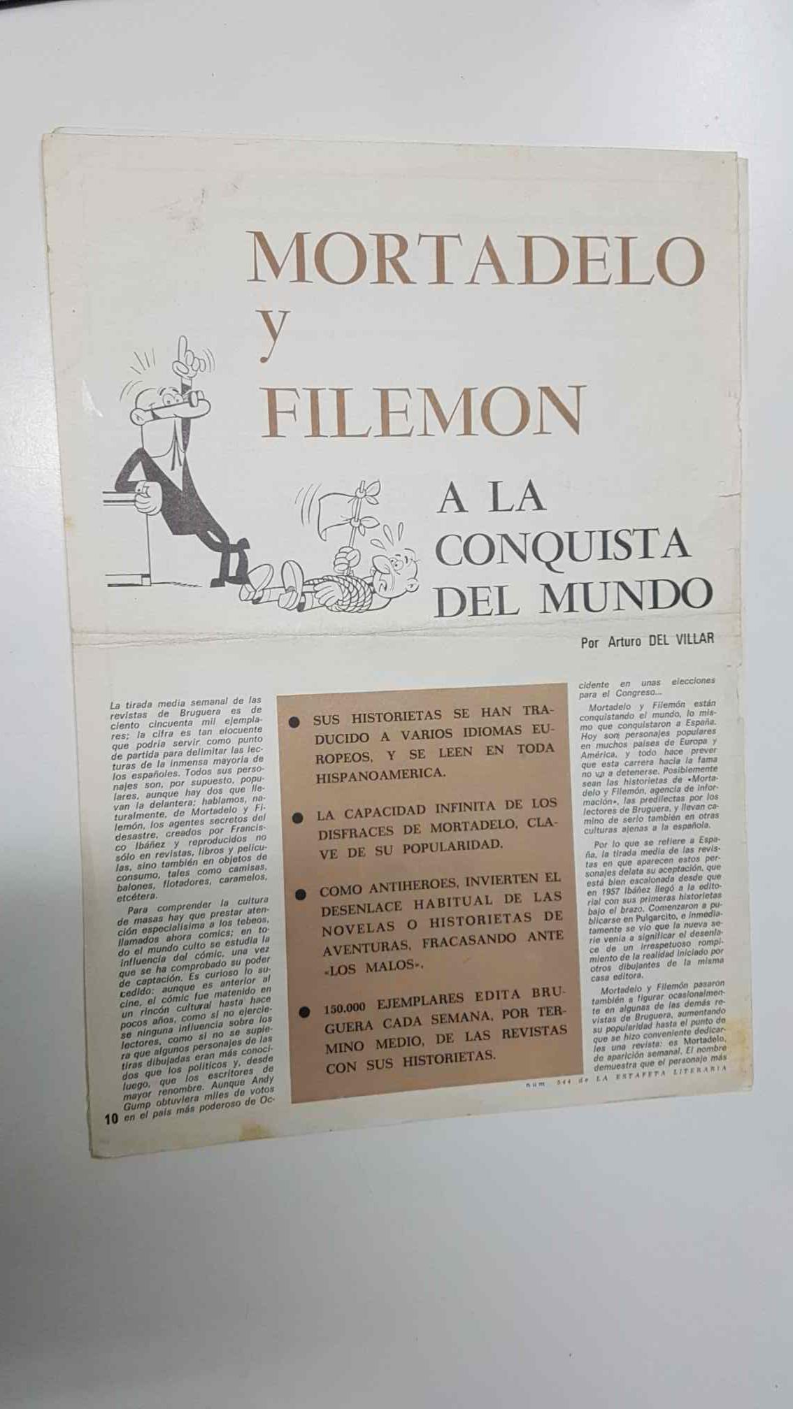 Articulo: Mortadelo y Filemon a la conquista del mundo por Arturo del Villar. Extraido del num 544 de la Estafeta Literaria