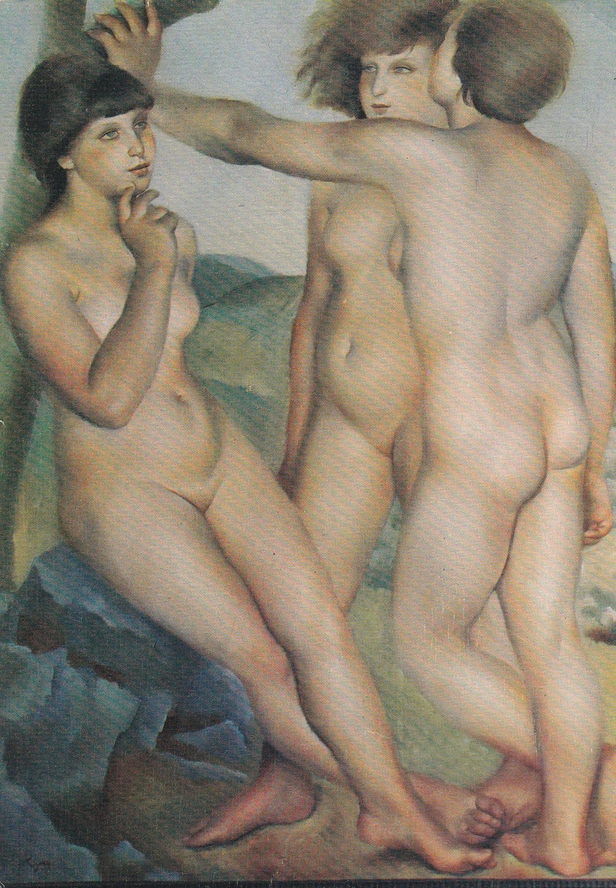 POSTAL B10780: TRES MUJERES DESNUDAS. OLEO