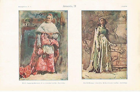 LAMINA ESPASA 31373: Acuarela por J. Casanovas y por M. Fortuny