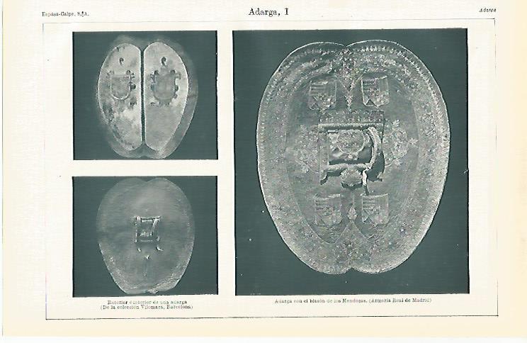 LAMINA ESPASA 31393: Adargas de la coleccion Vilomara y de la Armeria Real 