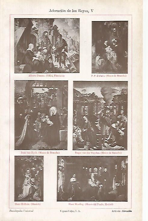 LAMINA ESPASA 31412: Adoracion de los Reyes por Durero Rubens Van Eyck y otros