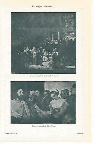 LAMINA ESPASA 31427: La mujer adultera por Rembrandt y Tiziano