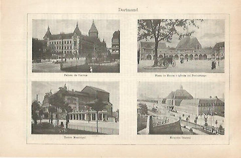 LAMINA ESPASA 31507: Palacio de Correos Plaza de Hansa Teatro y Estacion de Dortmund Alemania