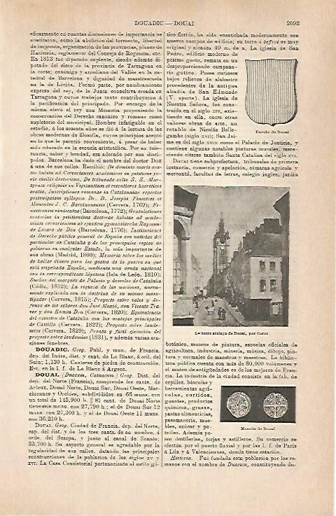 LAMINA ESPASA 31517: Escudo y monedas de Douai Francia