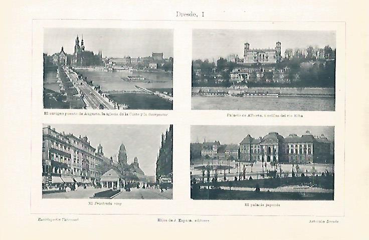 LAMINA ESPASA 31539: Puente de Augusto Palacio de Alberto y Palacio Japones en Dresde Alemania