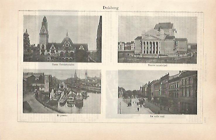 LAMINA ESPASA 31568: Puerto Ayuntamiento Teatro y Calle Real de Duisburg Alemania