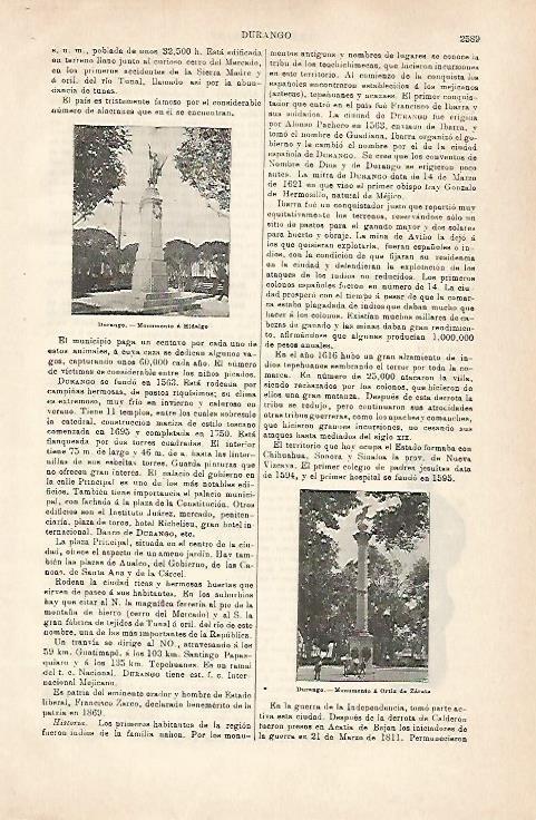 LAMINA ESPASA 31600: Monumento a Hidalgo en Durango Vizcaya