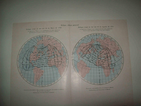 LAMINA ESPASA 31645: Mapa de los eclipses de 1900 y de 1905