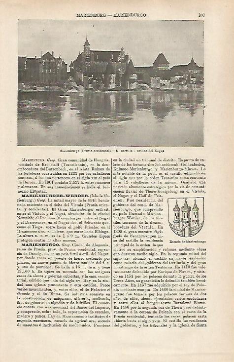 LAMINA ESPASA 31675: Castillo y escudo de Marienburgo Alemania