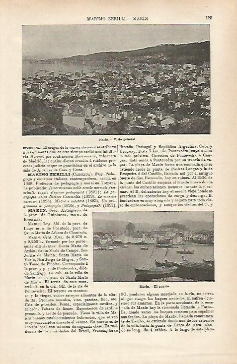 LAMINA ESPASA 31676: Vista y puerto de Marin Pontevedra