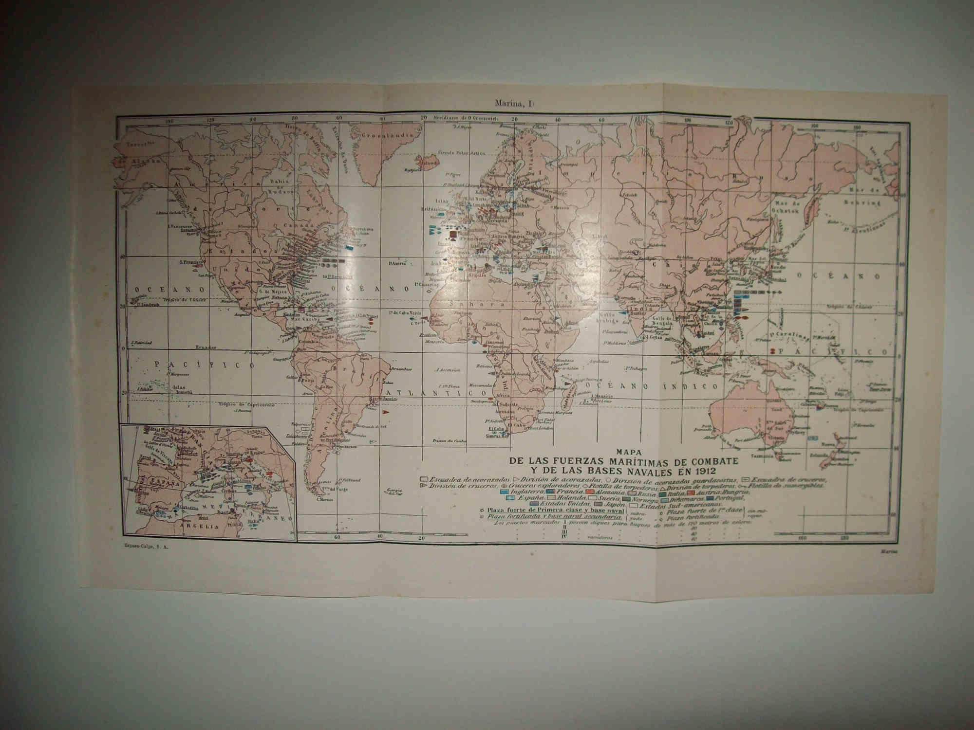 LAMINA ESPASA 31681: Mapa de las fuerzas maritimas en 1912