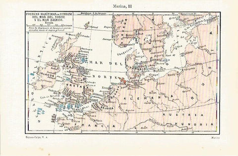 LAMINA ESPASA 31684: Mapa de las fuerzas maritimas del Mar del Norte y Blatico