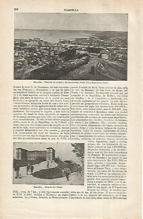 LAMINA ESPASA 31708: Vista y Palacio del Pharo de Marsella