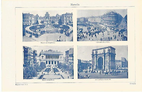 LAMINA ESPASA 31711: Palacio de Longchamp Palacio de la Bolsa y Arco en Marsella