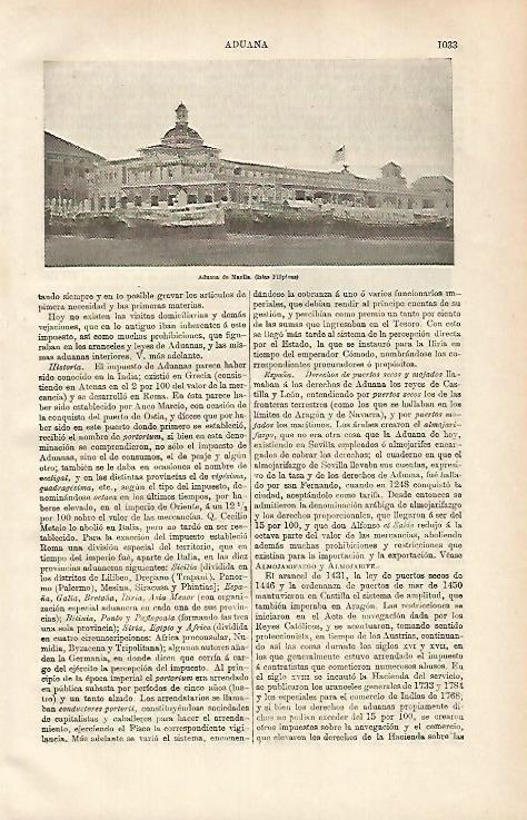 LAMINA ESPASA 31716: Aduana de Manila Filipinas