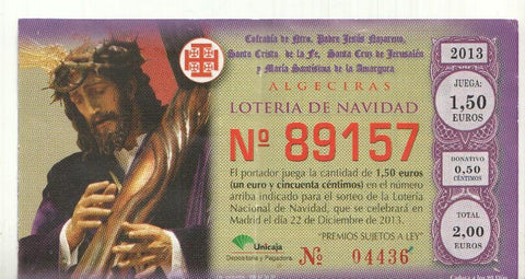 Loteria de Navidad 2013 de la cofradia de Ntro padre Jesus Nazareno de Algeciras-Cadiz