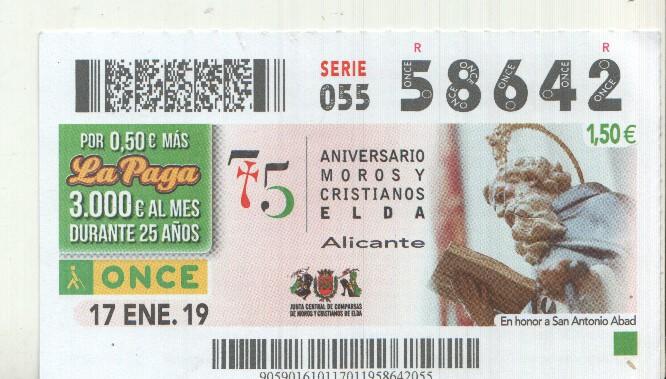 Cupon de la Once tema: 75 aniversario moros y cristianos de Elda/alicante