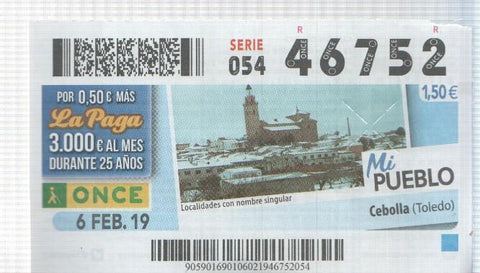 Cupon de la Once tema: Mi pueblo: Cebolla en la provincia de Toledo