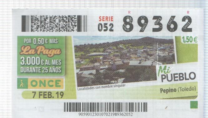 Cupon de la Once tema: Mi pueblo: Pepino en la provincia de Toledo