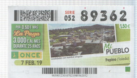 Cupon de la Once tema: Mi pueblo: Pepino en la provincia de Toledo