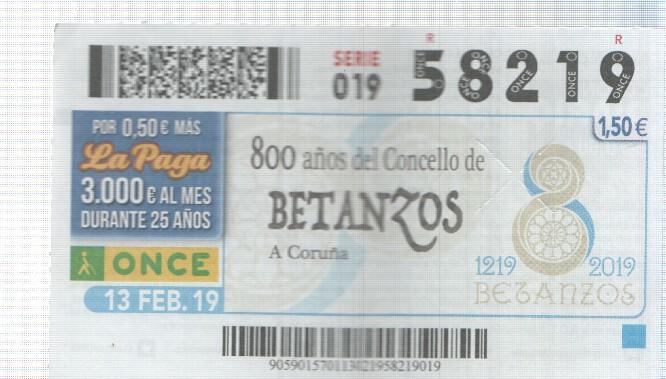 Cupon de la Once tema: 800 años del concello de Betanzos en A Coruña