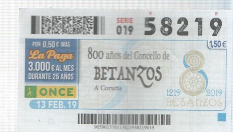 Cupon de la Once tema: 800 años del concello de Betanzos en A Coruña