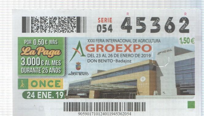 Cupon de la Once tema: XXXI feria internacional de agricultura AGROEXPO en Don Benito/Badajoz