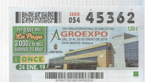 Cupon de la Once tema: XXXI feria internacional de agricultura AGROEXPO en Don Benito/Badajoz