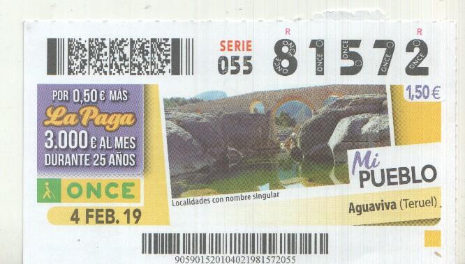 Cupon de la Once tema: Mi pueblo: Aguaviva en la provincia de Teruel