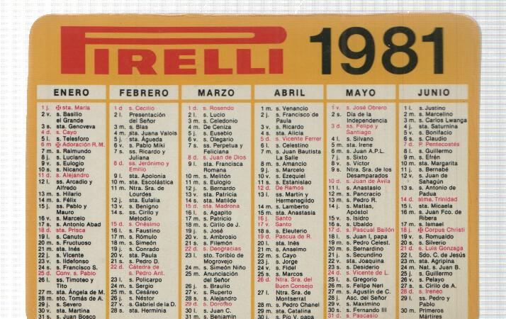 Calendario de Bolsillo de Pirelli para 1981