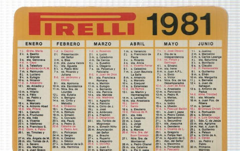 Calendario de Bolsillo de Pirelli para 1981