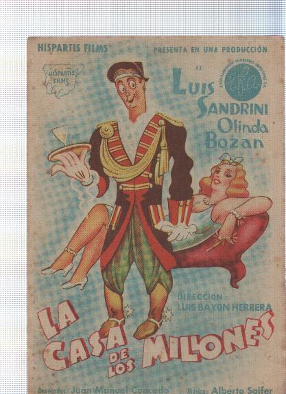 Programa de cine: La casa de los millones don luis Sandrini y Olinda Bozan