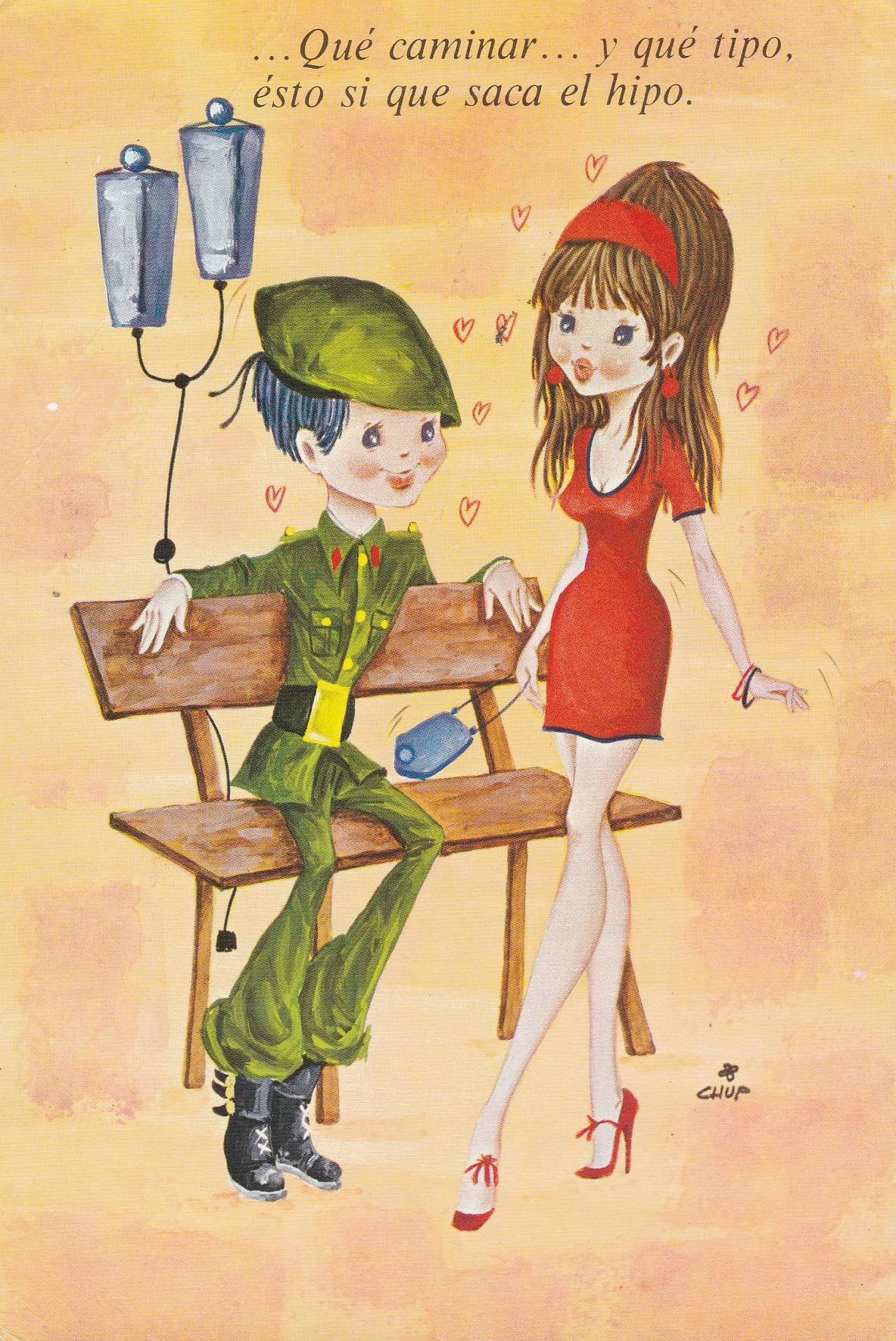 POSTAL B11584: CHUP: ILUSTRACION MILITAR Y JOVEN MUJER