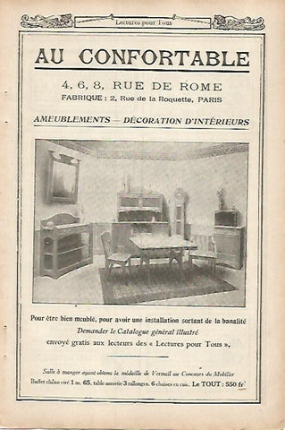 LAMINA 12764: Publicidad de Muebles Au Confortable en Paris