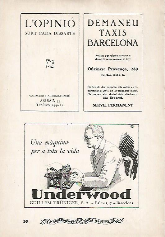 LAMINA 12958: Publicidad de taxis Barcelona y Underwood
