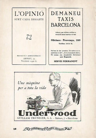 LAMINA 12958: Publicidad de taxis Barcelona y Underwood