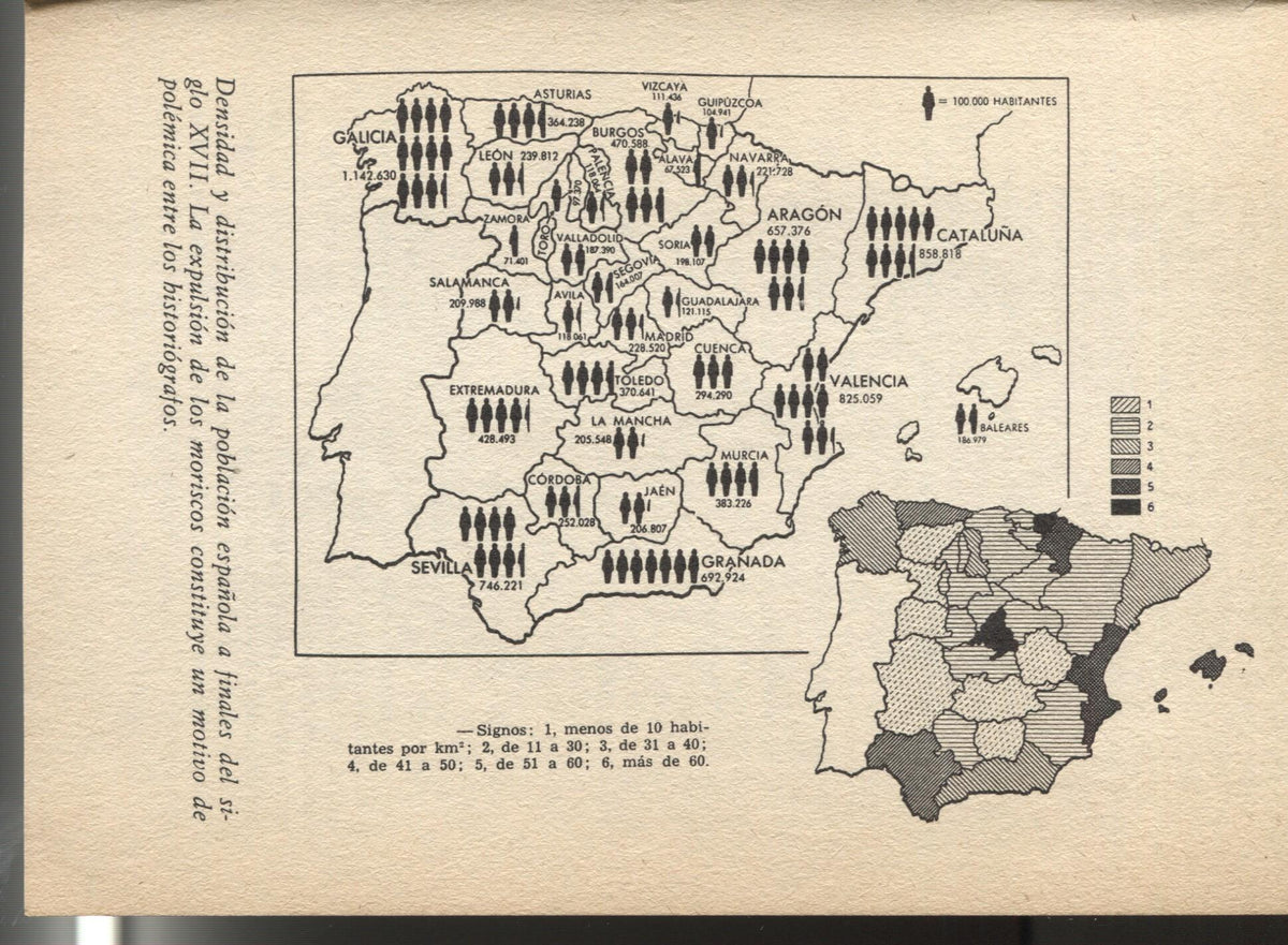 Lamina 08: Historia de España: Densidad y distrubucion poblacion española a finales del XVII