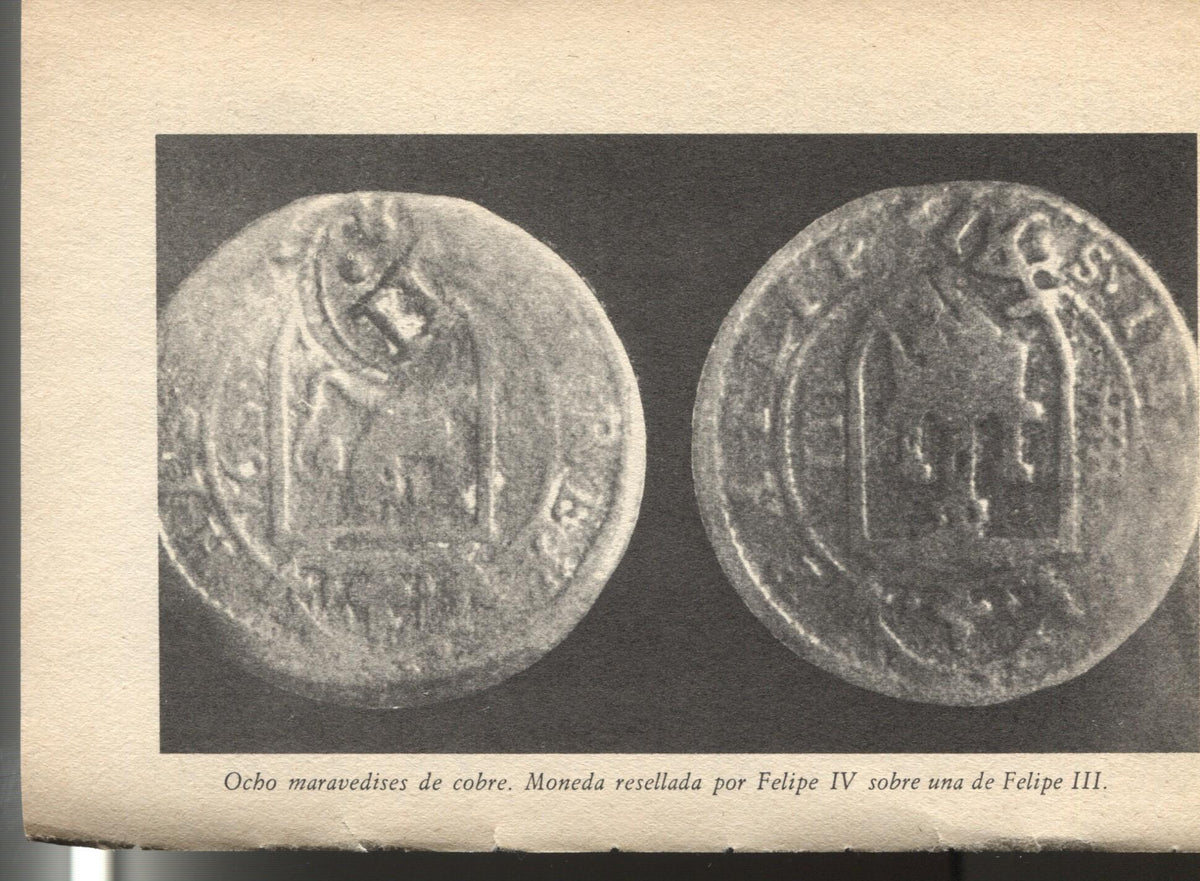 Lamina 12: Historia de España: Ocho maravedises de cobre, moneda resellada por Felipe IV sobre una de Felipe III
