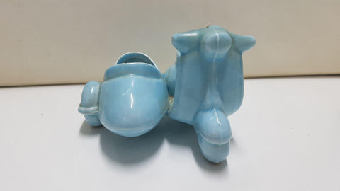 Figura de ceramica: Moto con sidecar color azul claro