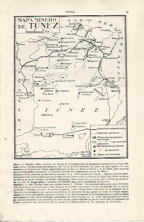 LAMINA ESPASA 31728: Mapa minero de Tunez