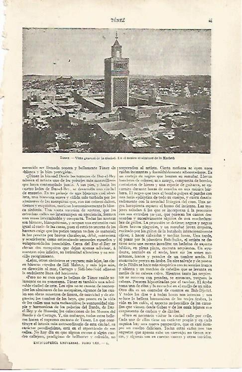LAMINA ESPASA 31733: Vista de la ciudad de Tunez