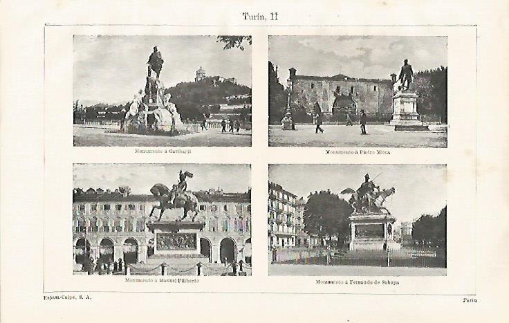 LAMINA ESPASA 31763: Monumento a Garibaldi Pietro Micca Manuel Filiberto y Fernando de Saboya en Turin