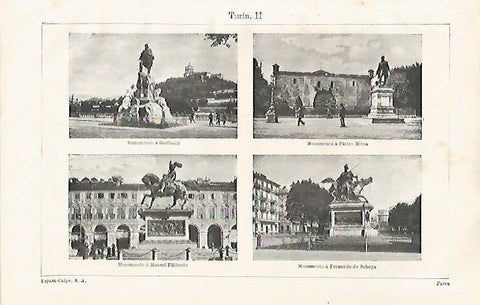 LAMINA ESPASA 31763: Monumento a Garibaldi Pietro Micca Manuel Filiberto y Fernando de Saboya en Turin
