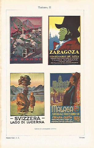 LAMINA ESPASA 31778: Carteles de turismo de Zaragoza La Corse Suiza y Malaga
