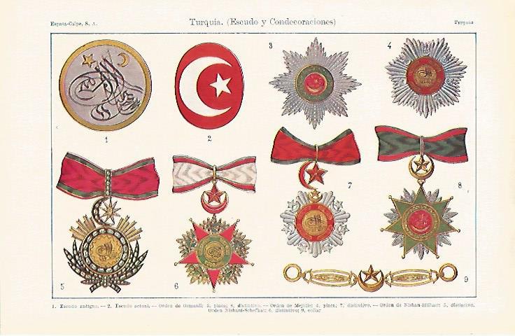 LAMINA ESPASA 31806: Escudo y condecoraciones de Turquia