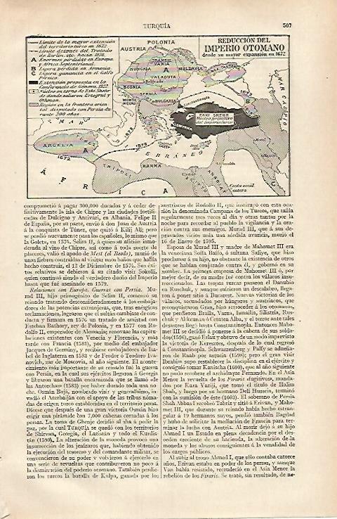 LAMINA ESPASA 31808: Mapa de la reduccion del imperio Otomano