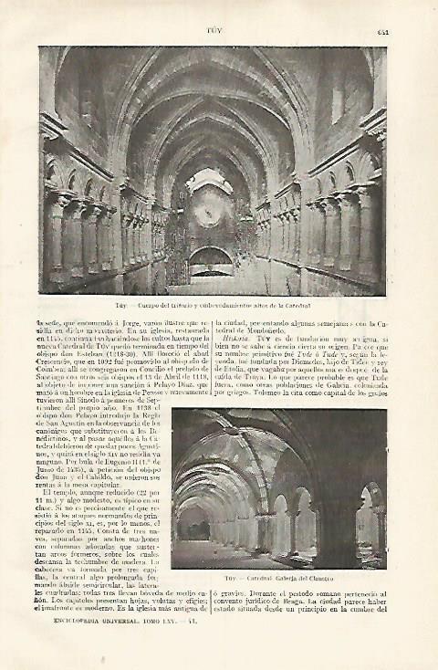 LAMINA ESPASA 31830: Interior de la catedral de Tuy Pontevedra