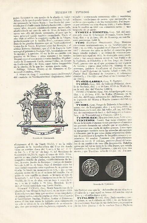 LAMINA ESPASA 31831: Escudo de Tynemouth Inglaterra
