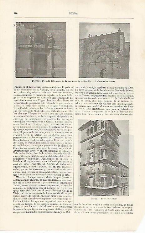 LAMINA ESPASA 31834: Torre del Conde y Casa de las Torres en Ubeda Jaen
